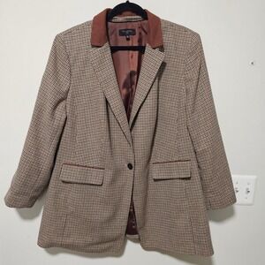 Talbots 16 Houndstooth Blazer Brown Tan Plaid Classic Button Old Money Heritage